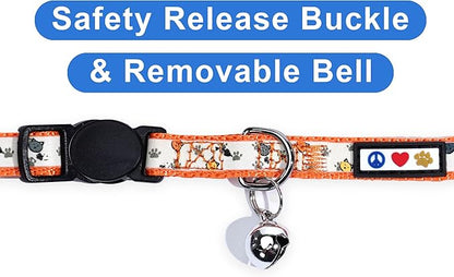 Pawtitas Glow in The Dark Cat Collar with Breakaway Safety Buckle & Bell Adjustable Kitten Collar, Orange