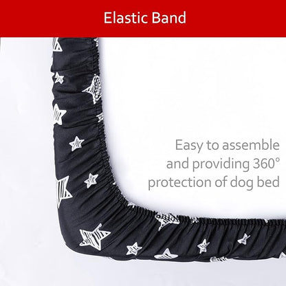 Waterproof Dog Bed Covers Replacement Washable Pet Hair Easy to Remove, Noiseless Quilted Puppy Pet Bed Cover Lovely Black Star Print 27x36 Inches, for Dog/Cat, Cover Only