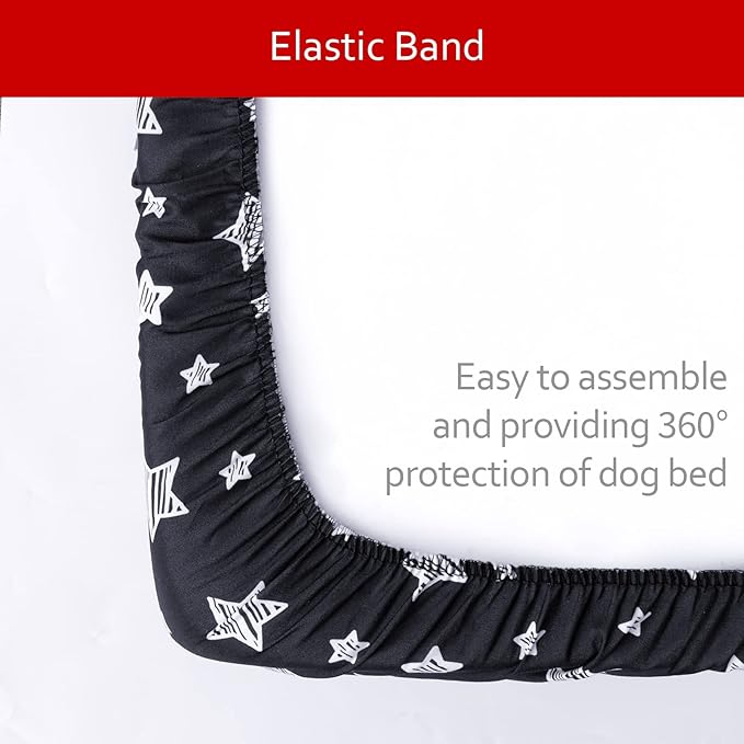 Waterproof Dog Bed Covers Replacement Washable Pet Hair Easy to Remove, Noiseless Quilted Puppy Pet Bed Cover Lovely Black Star Print 32x44 Inches, for Dog/Cat, Cover Only