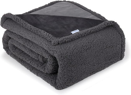 Waterproof Dog Blanket for Large Dogs - Reversible Washable Pet Blanket, Soft Sherpa Fleece Furniture Protector, Cat Throw Bed Couch, Grey,50"x60"
