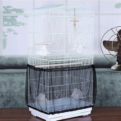 Bird Cage Seed Catcher, Large Airy Gauze Seeds Bird Cage Cover Guard Adjustable Bird Cage Cover Birdcage Seed Feather Catcher Universal Birdcage Parrot Bird Nylon Mesh Net Cover(L-118x16 in, Black)