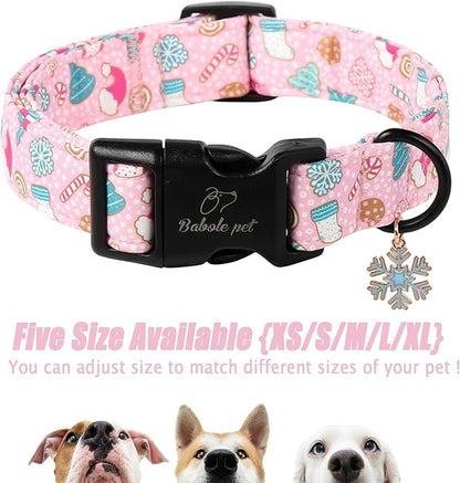 Christmas Dog Collar for Giant Large Dogs - Cute Snowflake Print Pink Christmas Collars for Dogs, Soft Adjustable Winter Holiday Dog Collars with Quick Release Buckle XL