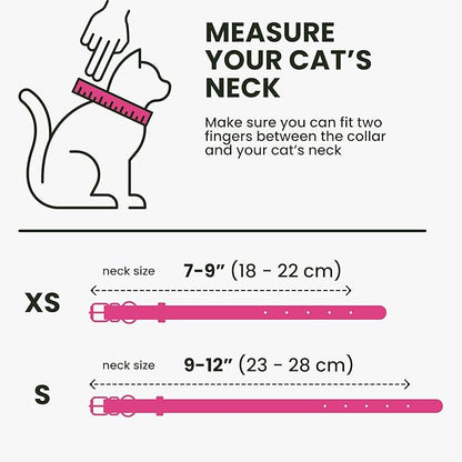 BRONZEDOG Leather Cat Collar with Removable Bells Non Breakaway Kitten QR Tag for Girl Boy (9" - 12" Cats/Mini Dogs, Pink & Gold)