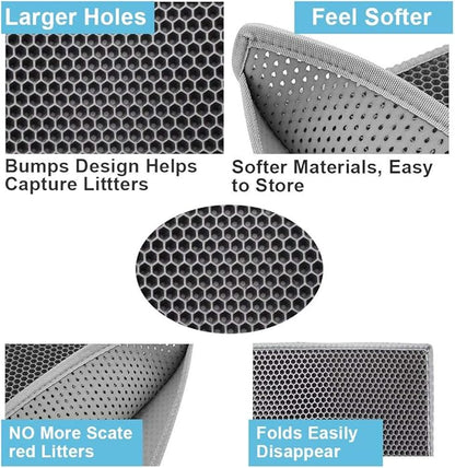Pieviev Cat Litter Mat Double Layer Waterproof Urine Proof Trapping Mat 1 Pack (Gray, 24x15 Inch (Pack of 1))