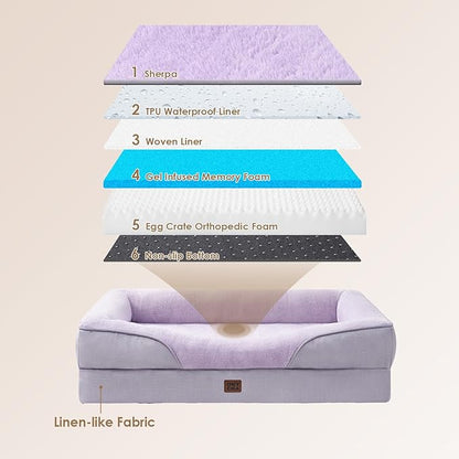 EHEYCIGA Orthopedic XXL Dog Bed for Large Sized Dog, 52x41x8 Inch Extra Large Memory Foam Dog Couch Bed with Sides, Waterproof Liner & Washable Removable Cover, Bolster Pet Sofa, Purple