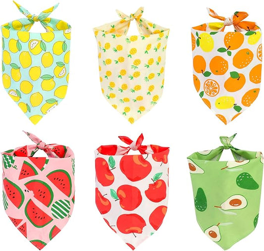6 Pack Spring Summer Dog Bandanas Hawaii Fruit Pattern, Dog Bandanas Scarf Bibs Kerchief for Boys and Girls' Dogs (Small to Large)