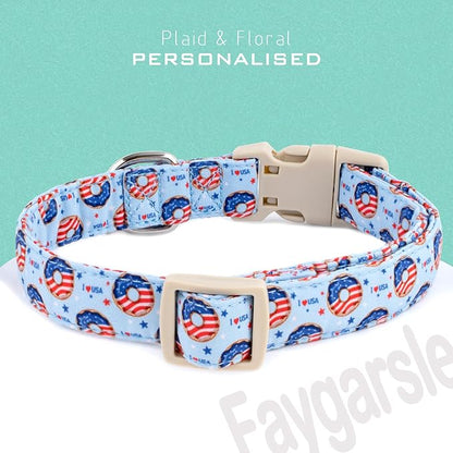 Faygarsle Patriotic Dog Collar, 4th of July Design, American Flag Pattern, Light Blue Summer Design for Small Medium Large Dogs XS