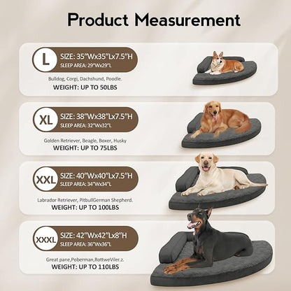 Large Dog Bed - XL Orthopedic Egg-Crate Memory Foam Dog Beds with Removable Washable Cover, Waterproof Pet Beds with Non-Slip Bottom, Dark Grey