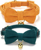 2 Pack Soft Corduroy Cat Collars with Bow Tie & Bell, Adjustable Breakaway Cotton Kitty Bowtie Collar for Girl Boy Kitten (Orange & Green)