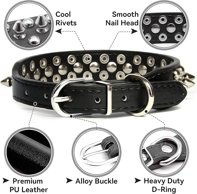 Spiked Dog Collar Soft Pu Leather Mushrooms Rivet Spike Studded Puppy Adjustable Pet Collars for Small Breeds (S, White)