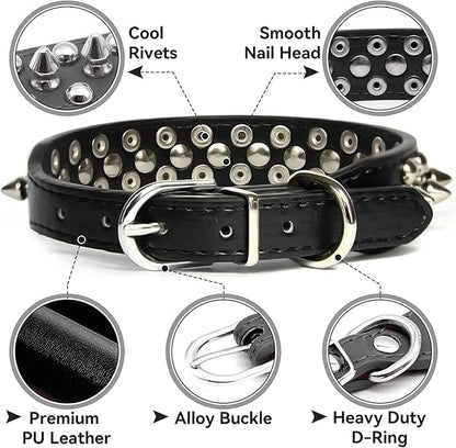 Spiked Dog Collar Soft Pu Leather Mushrooms Rivet Spike Studded Puppy Adjustable Pet Collars for Small Breeds (L, Red)
