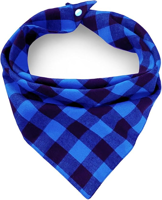 Christmas Plaid Dog Bandana with Button, Fall Dual Layer Scarf Soft Cotton Triangle Bib Girls and Boys Kerchief Adjustable Accessories for Small Medium Large Extra Large Dog Puppy Pet Cat