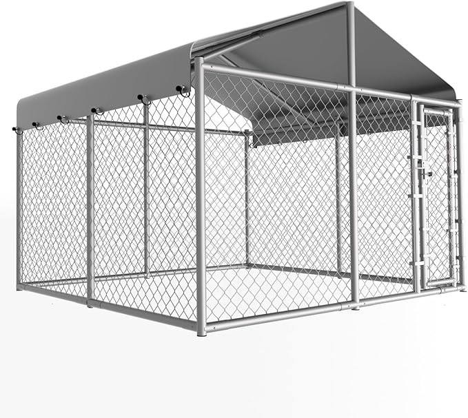 10 x 10 x 6 ft Outside Dog Kennel Outdoor Large with Roof, Enclosure with Roof, Outdoor Heavy Duty Dog Run Pens House Pet Playpen with Galvanized Chain Link