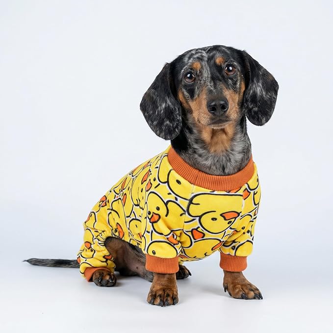 Fitwarm Funny Duck Dog Pajamas, Dog Winter Clothes for Small Dogs Girl, Lightweight Velvet Pet Jumpsuit, Cat Onesie, Yellow, XXL