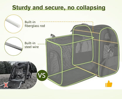 Pecute Cat Backpack Carrier Expandable, Pet Backpack for Cats & Small Dogs Up to 11lbs, with 4-Side Breathable Mesh, Multi-Entry & Lockable Zippers for Travel, Hiking, Camping - Hands Free, Black