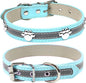 PETCARE Reflective Dog Collar with Cute Paw Rivet Studded Funny Soft PU Leather Adjustable Puppy Dog Collars for Small Medium Large Dogs Cats (Blue,Large)