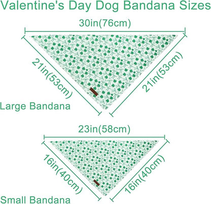 St. Patrick's Dog Bandana, UP URARA PUP Shamrock Triangle Bid, Clover and Bow Pattern Scarf for Medium Large Dogs, Cotton Kerchief for Girl Boy Puppies, Cute Spring Green Bandana,S