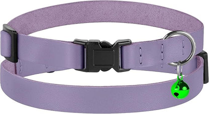 Breakaway Cat Collar with Bell - Leather Adjustable Kitten Collars with Safety Quick Release Buckle - Soft Small Pet Collars for Girl & Boy Cats (Lavender)