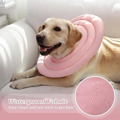 IDOMIK Dog Recovery Collar, Waterproof Soft Dog Cone After Surgery, Comfy Protective Elizabethan Collar Alternative for Dogs Cats, Adjustable Pet Neck Donut Cone Anti-Licking Biting Wounds,Pink,2XL