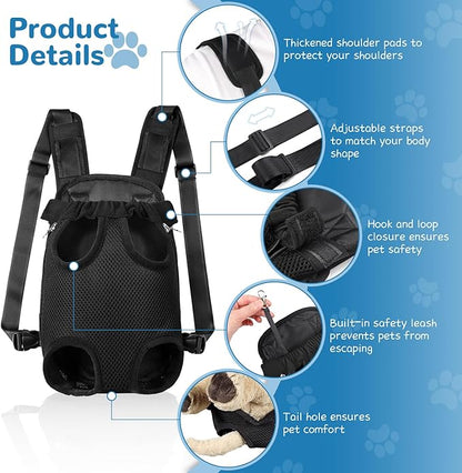 YUDODO 2-Pack Pet Dog Carrier Backpack Adjustable Dog Front Carrier, Legs Out Easy-Fit Dog Travel Backpack Carrier for Hiking Camping for Small Medium Dogs Cats and Rabbits (Large Black+Pink)