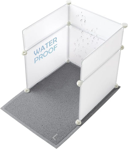 MEEXPAWS Cat Litter Box Enclosure Splash Guard Large L19×W19×H20 inch, Light Weight Plastic Sheets with Cat Litter Mat Easy Clean (White)