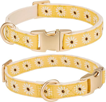 Woven Dog Collar with Metal Buckle Adjustable Jacquard Retro Dog Collars for Small Medium Large Dogs(Daisy,M)