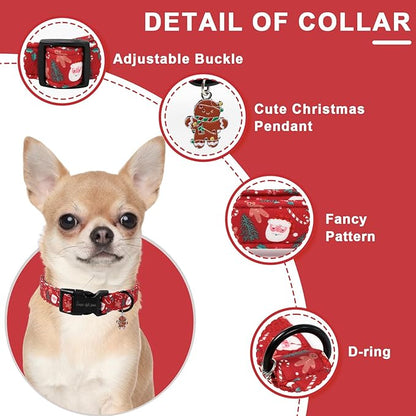 Christmas Dog Collar, Unique Style Paws Santa Claus Dog Collar for Christmas Comfortable Red Pet Collar with Lightweight Plastic Buckle for Holiday, Fancy Dog Gift