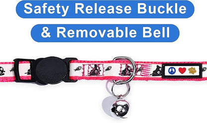 Pawtitas Glow in The Dark Cat Collar with Breakaway Safety Buckle & Bell Adjustable Kitten Collar, Pink