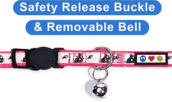 Pawtitas Glow in The Dark Cat Collar with Breakaway Safety Buckle & Bell Adjustable Kitten Collar, Set of 2 GID Pink/Orange