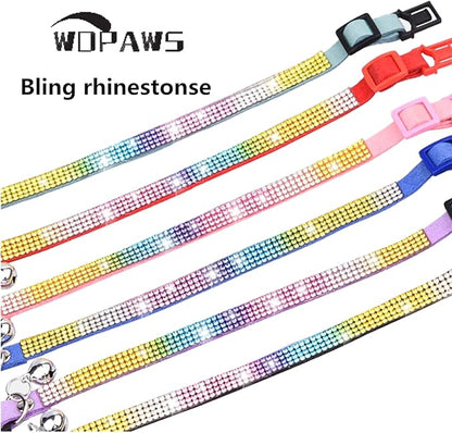 Cat Collar Breakaway Bling Diamond Rhinestone with Bell Adjustable for Cats and Kitten Girl boy (Black)