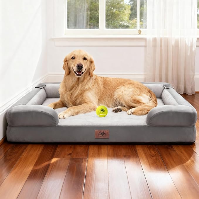 Orthopedic Dog Bed for Extra Large Dogs, XXL Waterproof Egg Crate Memory Foam Pet Bed Bolsters Dog Couch with Washable Cover & Non-Slip Bottom, 45x35