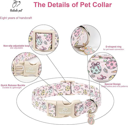 Easter Dog Collar for Giant Large Dogs - Easter Egg Pastel Dog Collars, Cute Girl Dogs Collar, Lightweight Adjustable Pink Spring Holiaday Dog Collars with Quick Release Bucklee XL