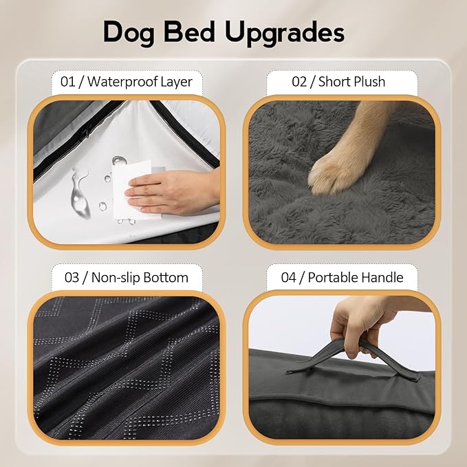 Large Orthopedic Dog Bed with Sides Big Dog Beds with Removable Washable Cover Non-Slip Waterproof Pet Bed for Medium Large Dogs - Dark Grey L