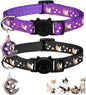 2Pcs Breakaway Cats Collars Cat Collars for Boy Cats Kitten Collars with Bell & Pendant Glow in The Dark,Black+Purple