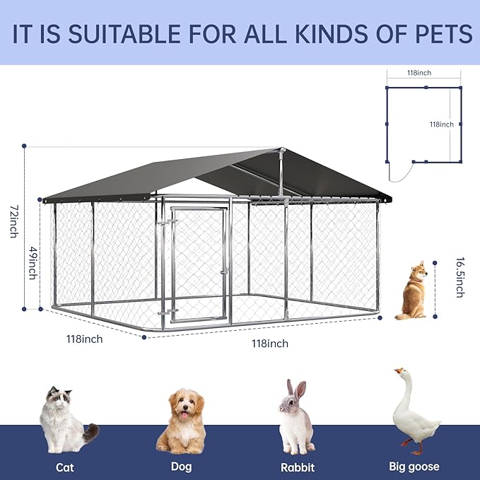 Outdoor Dog Enclosure Heavy Duty Dog Kennel House Mesh Dog Big Cage Pet Kennel Steel Fence with Secure Lock