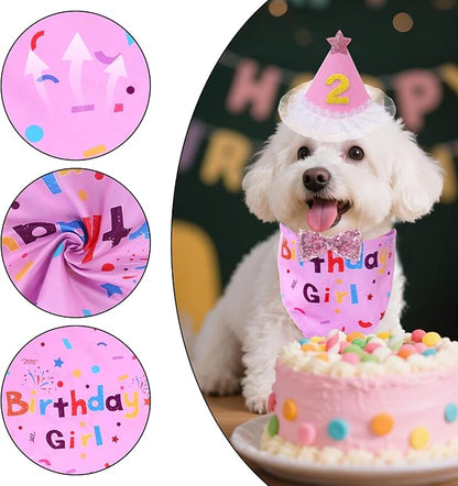 hoyuwak Dog Birthday Party Supplies Girl Boy Dog Birthday Bandana Bow Hat with Numbers for Small Medium Large Pets