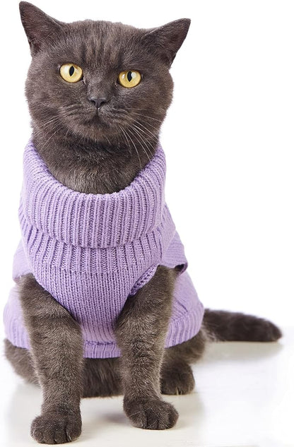 Stretchy Cat Sweater - 17 Colors & 6 Sizes | Snug Winter-Ready Knit for Boy/Girl Cats & Kittens(Purple, Medium)