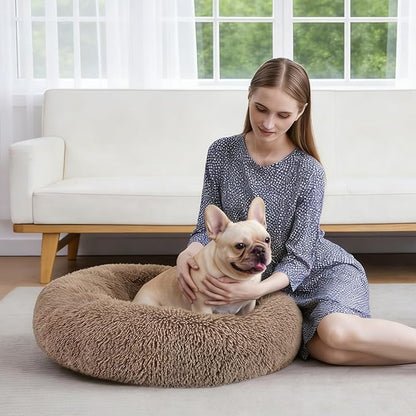MIXJOY Orthopedic Dog Bed Comfortable Donut Cuddler Round Dog Bed Ultra Soft Washable Dog and Cat Cushion Bed (20''/23''/30''/36'') (36''x36'', Brown)