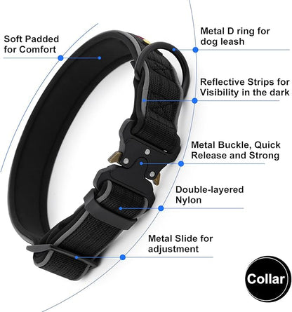 Plutus Pet Tactical Dog Collar, Reflective, Adjustable Heavy Duty Dog Collar, Soft Padded and Comfortable, for Small Medium and Large Dogs (Black, XS)