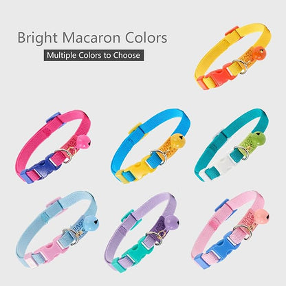 Elastic Cat Collar 2 Pack of Safety Quick Release Cat Collars with Bell Anti-Suffocation Kitten Puppy Collars(Pink+Blue)