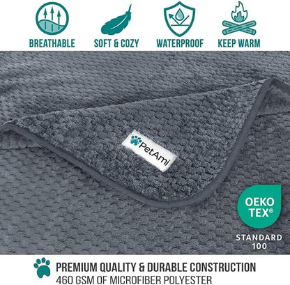 PetAmi Waterproof Dog Blanket, Leakproof XL Pet Blanket for Large Dogs, Furniture Sofa Couch Cover Protector, Fleece Cat Throw for Bed Crate Kennel, Reversible Washable Soft Plush, Twin 60x80 Gray