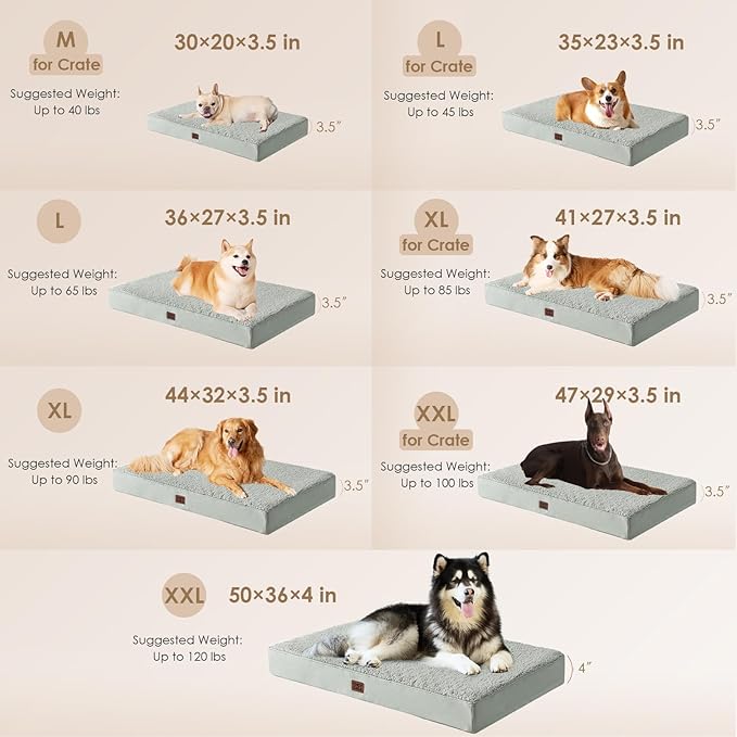 EHEYCIGA Orthopedic Medium Dog Beds for Small Dogs with Removable Washable Cover for Crate, Greyish Green, 30x20