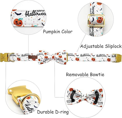 Halloween Dog Collar, Pet Collar Bow Pumpkin Pet Collar Girl Boy Holiday Collars Gift Bow Cute Soft Puppy Collars for Medium Dogs