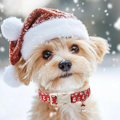 Christmas Dog Collar - Cute Red Snowman Christmas Puppy Collar with Safety Buckle, Soft Adjustable Holiday Dog Collars for Small Medium Large Dogs XS