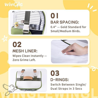 Bird Carrier Travel Cage 12in Small Bird Cage 4 in 1 Bird Backpack with Perch Parakeet Cage Durable Stainless Steel Frame Breathable & Portable, for Green Cheek, Cockatiel, Parrot