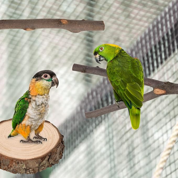 9 PCS Natural Wood Bird Perch, Wooden Parrot Perch Stand Bird Cage Branches Platform Accessories for Parakeets Cockatiels Conures Macaws Finches Love Birds
