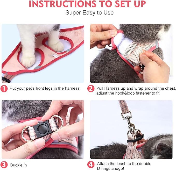 Cat Harness and Leash Set, Soft and Breathable Vest with Reflective Strip, Escape Proof Kitten Harness, Easy to Wear for Cats Walking and Traveling (Green, M)