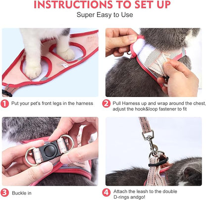 Cat Harness and Leash Set, Soft and Breathable Vest with Reflective Strip, Escape Proof Kitten Harness, Easy to Wear for Cats Walking and Traveling (Purple, L)