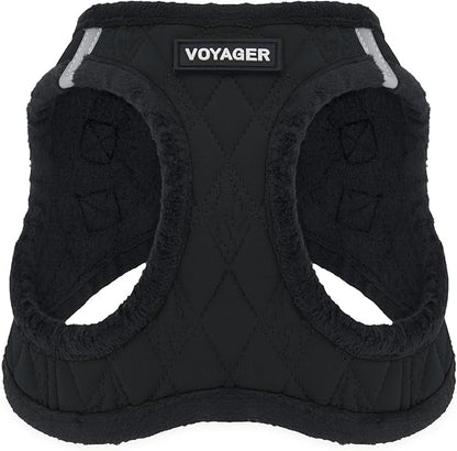 Best Pet Supplies - All Weather Plush, Reflective, No Pull Harness for Small, Medium Dogs, Cats - Secure with Hook & Loop Fastener, Buckle, Double D-Rings - Black Plush, XS