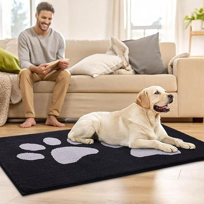 Buganda Dog Door Mat for Muddy Paws, Absorbent Dirt Trapper Washable Indoor Doormats, Non Slip Low-Profile Mud Mat for Dogs, Front Entrance Doormat for Inside Floor (59x24 Inches, Black and Grey)